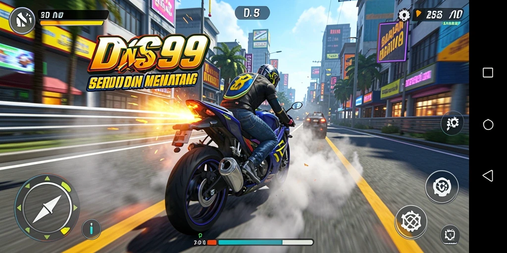 Screenshot menunjukkan aksi seru balapan sepeda motor di trek menantang.