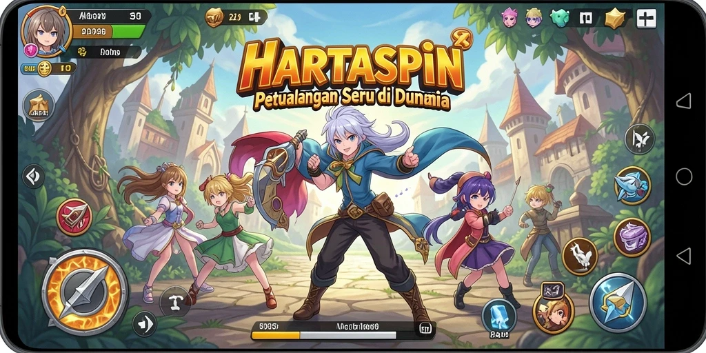 Screenshot gameplay HARTASPIN yang menampilkan karakter anime dalam aksi.