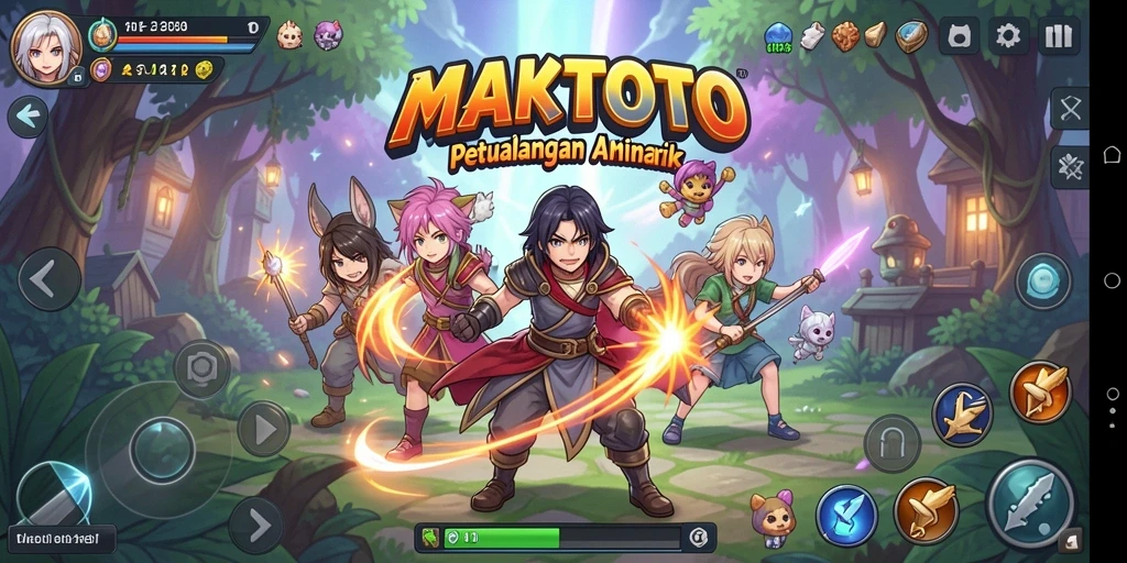Screenshot gameplay MAKTOTO dengan karakter anime yang penuh aksi.