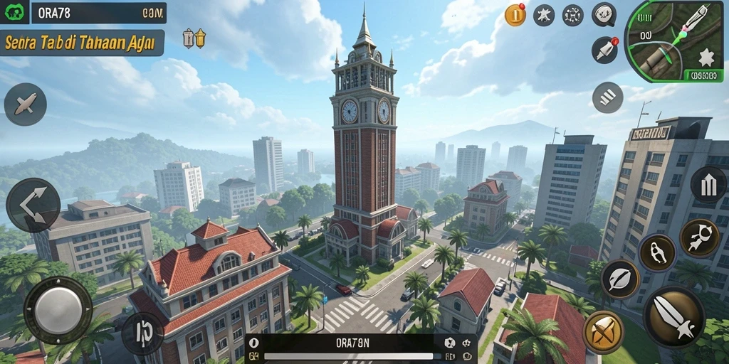 Screenshot gameplay ORA78 menampilkan aksi menara mempertahankan dari gelombang musuh.