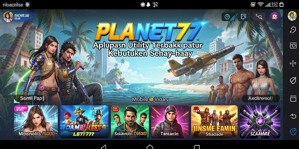 Screenshot utama PLANET77 menampilkan antarmuka aplikasi Utility yang menarik.
