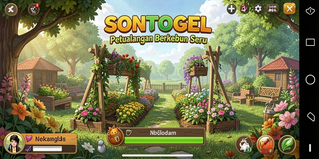 Tampilan screenshot dari gameplay <strong>SONTOGEL</strong> yang menunjukkan kebun yang subur.