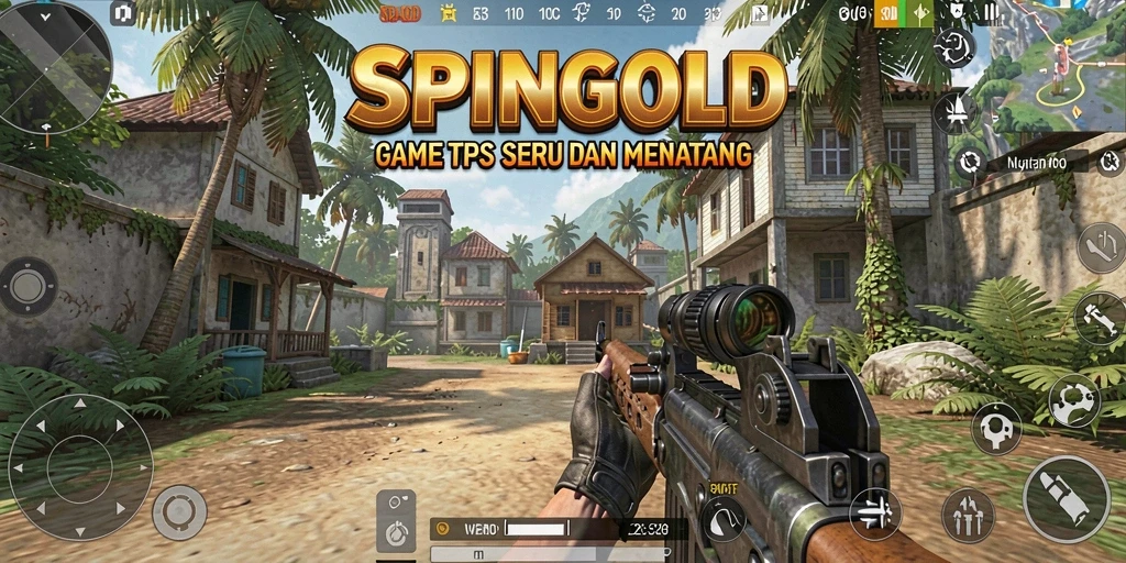 Screenshot gameplay SPINGOLD yang menunjukkan aksi tembak-menembak yang mendebarkan.