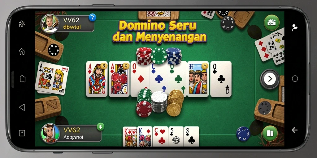 Screenshot gameplay permainan Domino VV62 yang interaktif.