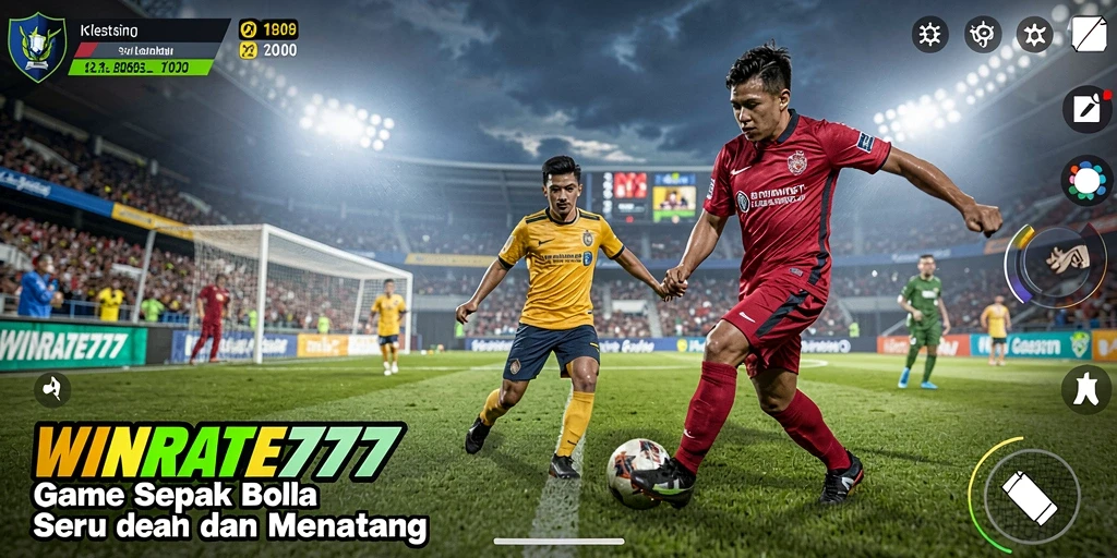 Tangkapan layar gameplay <strong>WINRATE777</strong> menampilkan aksi seru di lapangan sepak bola.