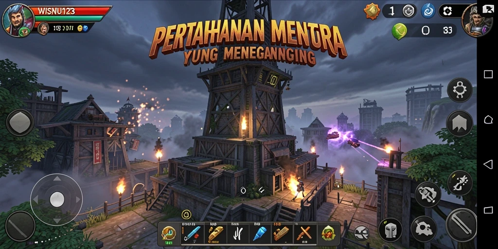 Gameplay menegangkan di WISNU123 yang penuh strategi Tower Defense.
